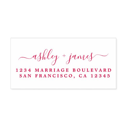 Red Chic Script Names Wedding Rücksendeadresse Permastempel (Design)