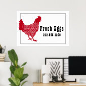 Red Chicken Fresh Eggen Zeichen Poster (Heimbüro)
