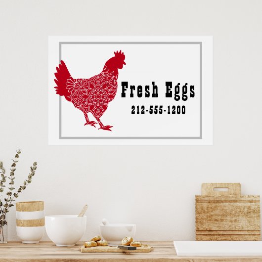 Red Chicken Fresh Eggen Zeichen Poster (Küche)