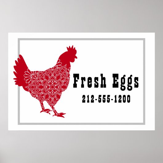 Red Chicken Fresh Eggen Zeichen Poster (Vorne)