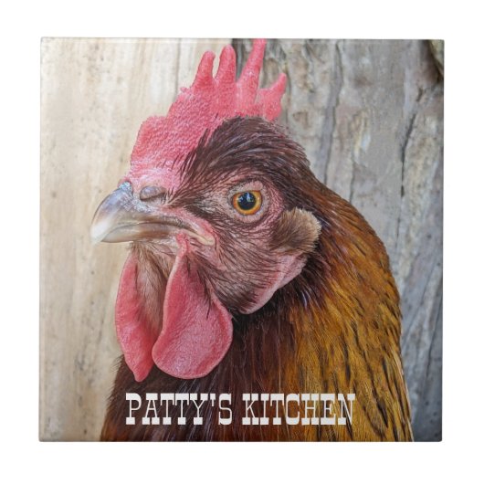 Red Chicken Hen Photo Personalized Fliese (Vorderseite)