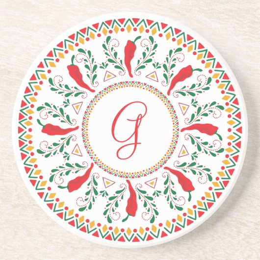 Red Chile Pepper Wreath Getränkeuntersetzer (Vorne)