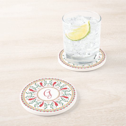 Red Chile Pepper Wreath Getränkeuntersetzer (Seite)