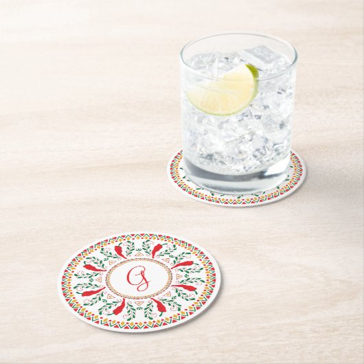 Red Chile Pepper Wreath Runder Pappuntersetzer (Vor Ort)