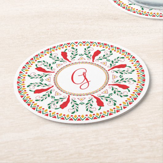 Red Chile Pepper Wreath Runder Pappuntersetzer (Angewinkelt)