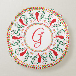 Red Chile Pepper Wreath Rundes Kissen