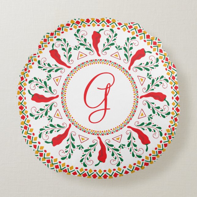 Red Chile Pepper Wreath Rundes Kissen (Vorderseite)