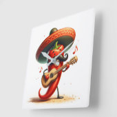 Red Chili Pepper Musician Quadratische Wanduhr (Winkel)