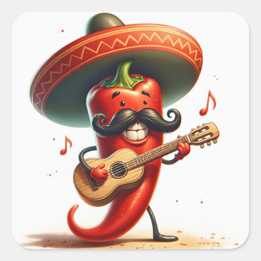 Red Chili Pepper Musician Quadratischer Aufkleber (Vorderseite)