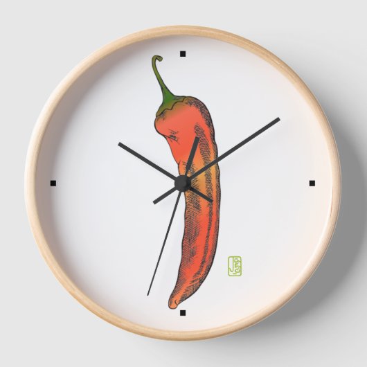 Red Chili Pepper Wall Clock Uhr (Vorderseite)