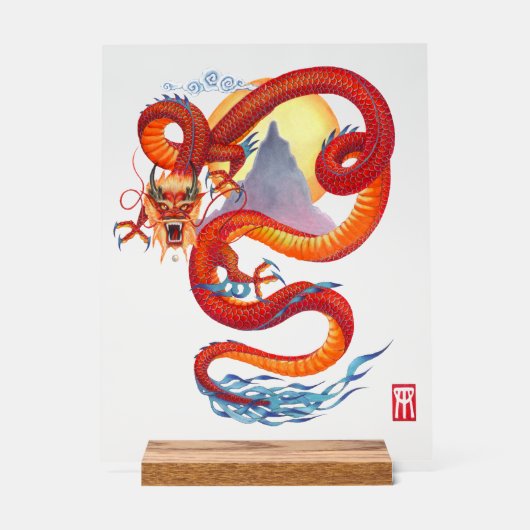 Red Chinese Dragon Acrylschild (Vorderseite)