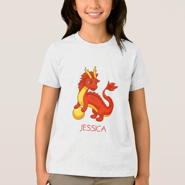 Red Chinese Dragon Custom Name Tri-Blend Shirt (Vorderseite)