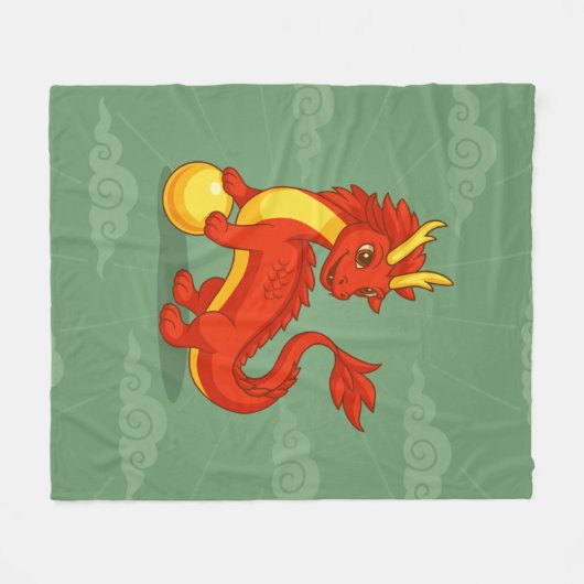 Red Chinese Dragon on Green Fleecedecke (Vorderseite (Horizontal))