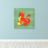 Red Chinese Dragon on Green Leinwanddruck (Insitu (Holzboden))