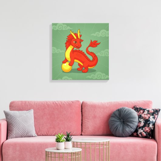Red Chinese Dragon on Green Leinwanddruck (Insitu (Wohnzimmer))