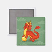 Red Chinese Dragon on Green Magnet (Vorderseite/Rückseite)