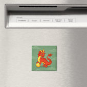 Red Chinese Dragon on Green Magnet (In Situ (Geschirrspüler))