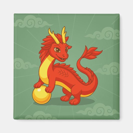 Red Chinese Dragon on Green Magnet (Vorne)