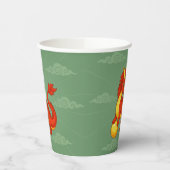Red Chinese Dragon on Green Pappbecher (Links)