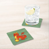 Red Chinese Dragon on Green Rechteckiger Pappuntersetzer (Vor Ort)