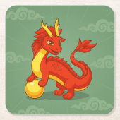 Red Chinese Dragon on Green Rechteckiger Pappuntersetzer (Vorderseite)
