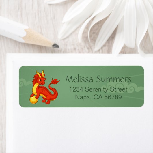 Red Chinese Dragon on Green Return Address (Insitu)