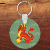 Red Chinese Dragon on Green Schlüsselanhänger (Vorderseite)