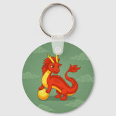 Red Chinese Dragon on Green Schlüsselanhänger (Rückseite)