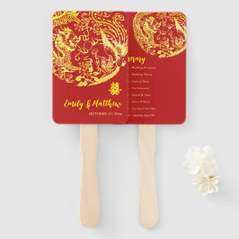Red Chinese Dragon Phoenix Logo Hochzeitsprogramm Fächer