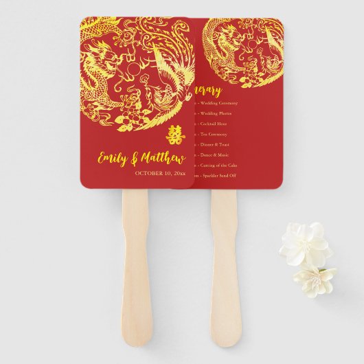 Red Chinese Dragon Phoenix Logo Hochzeitsprogramm Fächer (Vorne und Hinten)