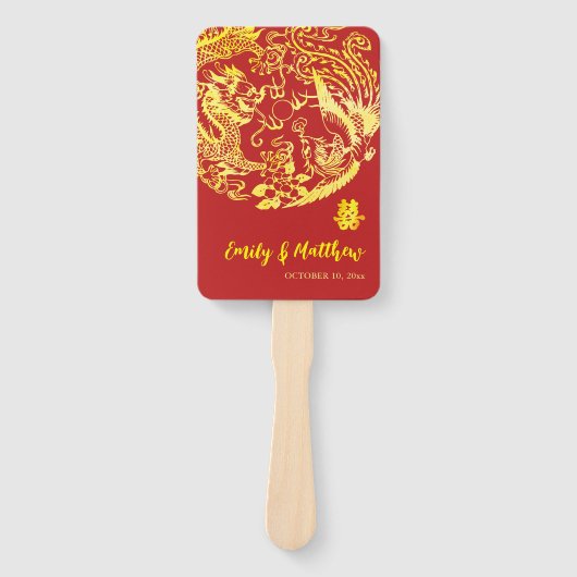 Red Chinese Dragon Phoenix Logo Hochzeitsprogramm Fächer (Vorderseite)