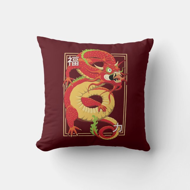 Red Chinese Dragon Throw Kissen (Vorderseite)