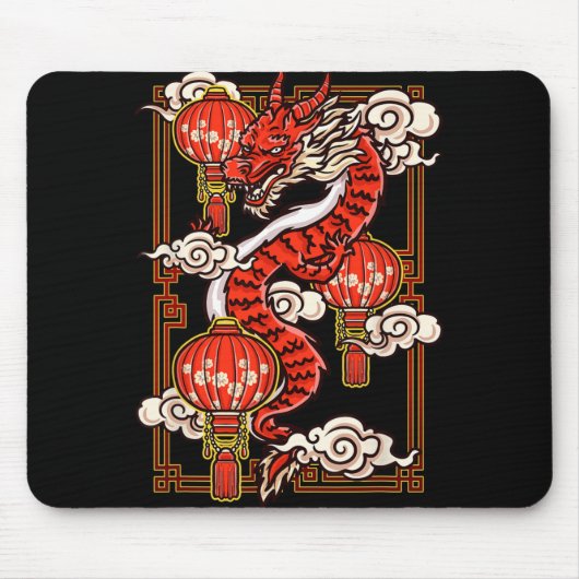 Red Chinese New Year Of The Dragon 2024 Lanterns C Mousepad (Vorne)