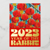 Red Chinese Water 2023 Rabbit New Year Gold Folieneinladung (Vorderseite)