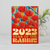 Red Chinese Water 2023 Rabbit New Year Gold Folieneinladung (Stehend vorne)