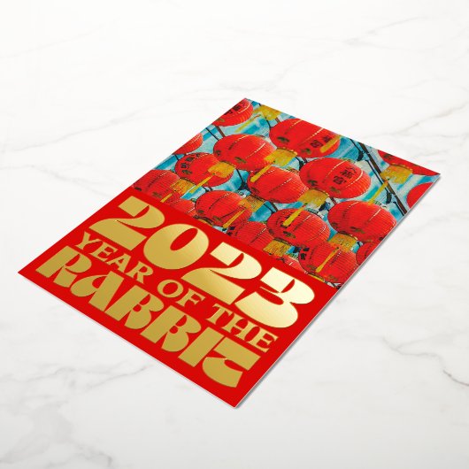 Red Chinese Water 2023 Rabbit New Year Gold Folieneinladung (Gedreht)