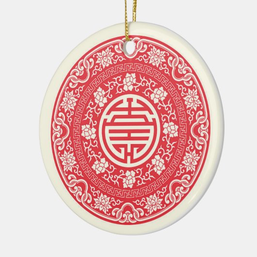 Red Chinese WuFu Good Luck Symbol Keramik Ornament (Links)