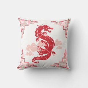 Red Chinoiserie Dragon and Clouds Kissen