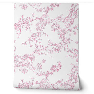 Red Chinoiserie Toile de Jouy Birds Blumengarten Tapete