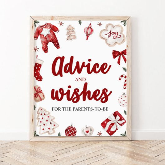 Red Christmas Advisor und Wünsche Baby Shower Sign Poster