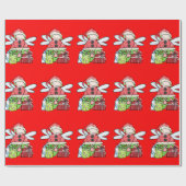 Red Christmas Angel Santa Wrapping Paper Geschenkpapier (Flach)