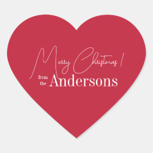 Red Christmas aus Familienname Herz-Aufkleber