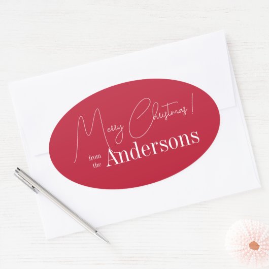 Red Christmas aus Familienname Ovaler Aufkleber (Umschlag)