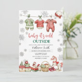 Red Christmas Baby It’s Cold Outside Baby Shower Einladung (Stehend Vorderseite)