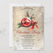 Red Christmas Ball Snowflake Party Einladung (Vorderseite)