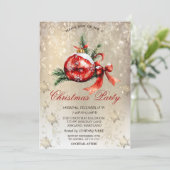 Red Christmas Ball Snowflake Party Einladung (Stehend Vorderseite)