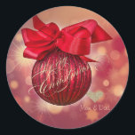 Red Christmas Balls Bokeh Company Runder Aufkleber<br><div class="desc">Eleganter Glitzer Imitate goldenes Herz und Weihnachtsbälle auf rotem Hintergrund.</div>