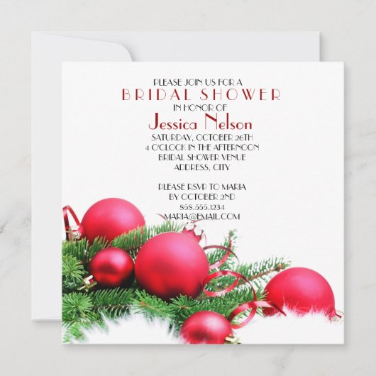 Red Christmas Balls Brautparty Einladung (Vorderseite)