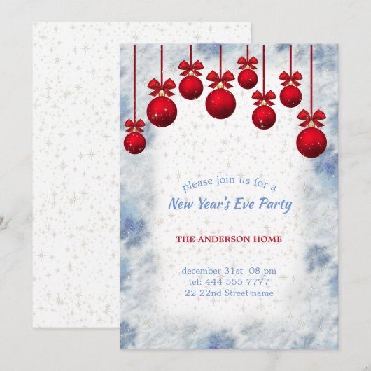 Red Christmas Balls Einladung (Vorne/Hinten)