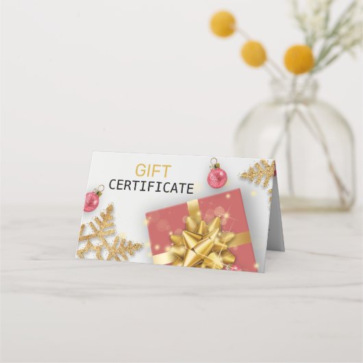 Red Christmas Balls Gaben Gold Snowflakes Geschenk Platzkarte (Vorderseite)